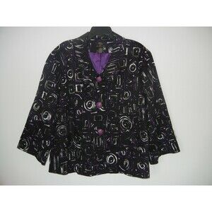 Frenz By Theresa Renz Women's Blazer Black Gorgeous Big Buttons 3/4 Sleeves 2X